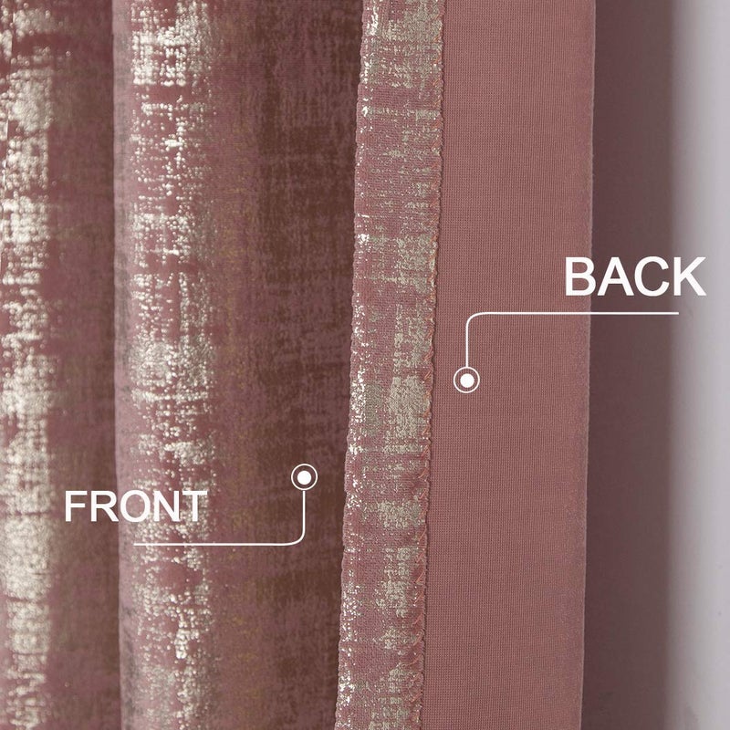 always4u Wild Rose Soft Velvet Curtains 63 Inch Length Luxury Bedroom Curtains Gold Foil Print Window Treatments for Living Room Set of 2 - Image 3
